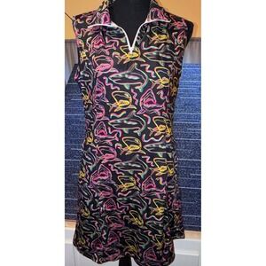 Golf Gentry Shark Print Golf Dress Women M Black Neon New Sleeveless Set